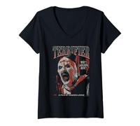 Femme Terrifier Distressed Art The Clown Red Tone Poster Horror T-Shirt avec Col en V