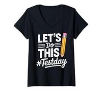 Femme Test Day Lets Do This Pencil State Testing Teacher T-Shirt avec Col en V