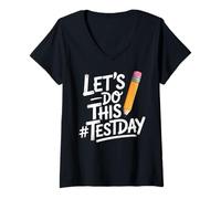 Femme Test Day Lets Do This Pencil State Testing Teacher T-Shirt avec Col en V