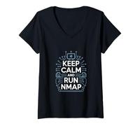 Femme Test de pénétration « Keep Calm and Run NMAP » Culture Hacker T-Shirt avec Col en V