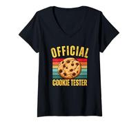 Femme Testeur de Biscuits Officiel rétro Motif pépites de Chocolat T-Shirt avec Col en V