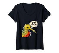 Femme Tête de Bande dessinée Kiwi Kapow Pop T-Shirt avec Col en V