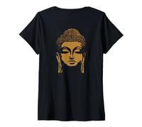 Femme Tête de Bouddha imprimée au Dos Siddhartha Gautama T-Shirt avec Col en V
