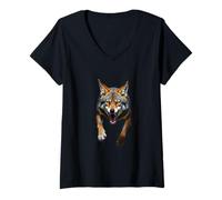 Femme Tête de Coyote en colère - Animal Sauvage Rugissant - Art du désert T-Shirt avec Col en V