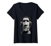 Femme Tête de Figurine Moai Amusante Gamer T-Shirt avec Col en V