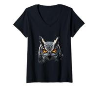 Femme Tête de Hibou forêt Sauvage Oiseau Art T-Shirt avec Col en V