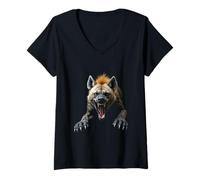 Femme Tête de hyène en colère Rugissant Animal Sauvage Safari Art T-Shirt avec Col en V