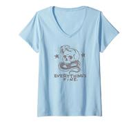 Femme Tête de Mort avec étoiles Everything is Fine Serpent T-Shirt avec Col en V