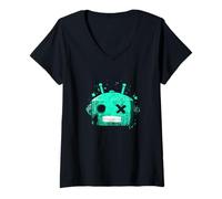 Femme Tête de Robot rétro Bleu Sarcelle Clair Aqua T-Shirt avec Col en V