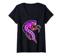 Femme Tête de Serpent Cobra Tattoo Flash T-Shirt avec Col en V