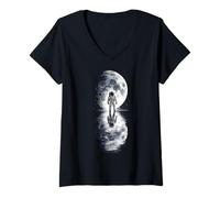 Femme Tethys Moon Astronaute Portrait Illustration Graphique T-Shirt avec Col en V