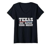 Femme Texas One Nation Under Brisket BBQ - Barbecue Amusant Texas T-Shirt avec Col en V