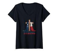Femme Texas Strong Cross Religion patriotique chrétienne T-Shirt avec Col en V