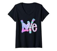 Femme Texte d'amour cœur léopard Girly Valentine Esthétique Design T-Shirt avec Col en V