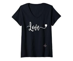 Femme Texte d'amour écrit Dessus | Marque Italienne Authentique DolceSenso T-Shirt avec Col en V