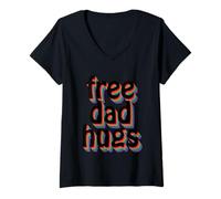 Femme Texte d'ombre arc-en-ciel vibrant de Dad Hugs Free T-Shirt avec Col en V