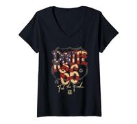 Femme Texte du drapeau américain Route 66 T-Shirt avec Col en V