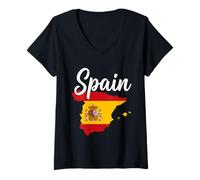 Femme Texte Espagnol sur Drapeau Carte Nationale T-Shirt avec Col en V