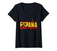 Femme Texte Espana avec Drapeau Espagnol T-Shirt avec Col en V