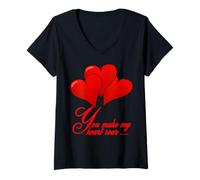 Femme Texte et Motifs Rouges « You Make My Heart Soar » T-Shirt avec Col en V
