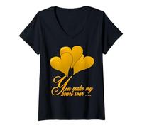 Femme Texte et Motifs « You Make My Heart Soar » T-Shirt avec Col en V