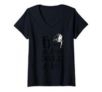 Femme Texte Noir « Hell is Empty and All The Devils are Here » T-Shirt avec Col en V