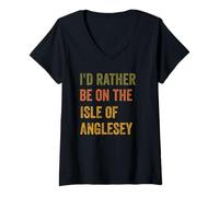 Femme Texte rétro « I'd Rather Be on The Isle of Anglesey » T-Shirt avec Col en V