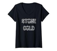 Femme Texte Stone Cold vieilli T-Shirt avec Col en V