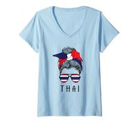 Femme Thai Girl Thai Heritage Thailand Flag T-Shirt avec Col en V