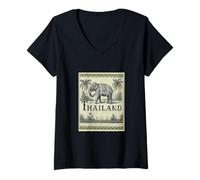 Femme Thailand Vintage Inspired Antique Aesthetic Elephant Lover T-Shirt avec Col en V