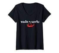 Femme Thaïlande Rendre ma Nourriture épicée Piments Forts Lettres T-Shirt avec Col en V