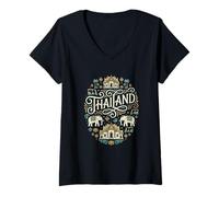 Femme Thaïlande Vacances Éléphants Thaïlandais Phuket Bangkok Chiang Mai T-Shirt avec Col en V