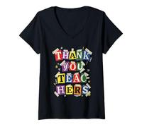 Femme Thank You Teacher Appreciation W ollage Lettres Message T-Shirt avec Col en V