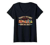 Femme Thankful for Family Even When They Drive me Crazy T-Shirt avec Col en V