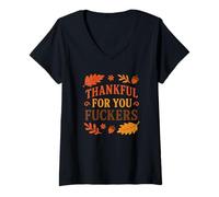 Femme Thankful for You T-Shirt Humoristique avec Inscription « Thankful for You » T-Shirt avec Col en V