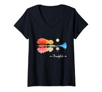 Femme Thankful Guitar Lake Shadow Guitarists Lovers Thanksgiving T-Shirt avec Col en V