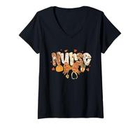 Femme Thankful Nurse Fall Thanksgiving Stethoscope T-Shirt avec Col en V