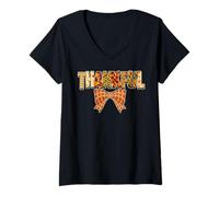 Femme Thankful Patchwork Automne Typographie avec Bow Graphic T-Shirt avec Col en V