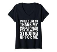 Femme Thanks to My Middle Finger for Having My Back - T-Shirt avec Col en V