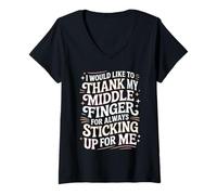 Femme Thanks to My Middle Finger for Having My Back - T-Shirt avec Col en V