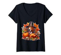 Femme Thanksgiving American English Coonhound propriétaire de Chien Maman Papa T-Shirt avec Col en V