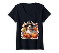 Femme Thanksgiving Berger Australien propriétaire de Chien Amant drôle Mignon T-Shirt avec Col en V