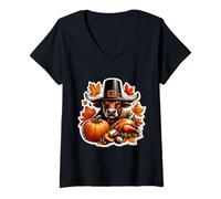 Femme Thanksgiving Bull Automne Cottagecore Rancher Farmer T-Shirt avec Col en V