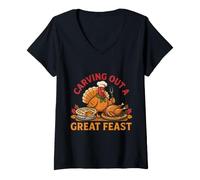 Femme Thanksgiving Chef - Découvrir Un Grand festin T-Shirt avec Col en V