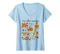 Femme Thanksgiving Day Dinner T'is The Season Cozy Food Art T-Shirt avec Col en V