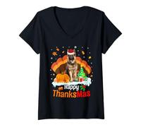 Femme Thanksgiving German Shepherd Happy Christmas Thanksmas T-Shirt avec Col en V