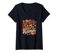 Femme Thanksgiving Gravy is My Spirit Animal Funny Holiday Turquie T-Shirt avec Col en V