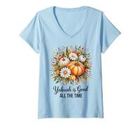 Femme Thanksgiving Harvest Pumkins Yahuah est de Bonne Foi T-Shirt avec Col en V