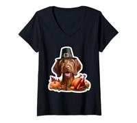 Femme Thanksgiving, propriétaire d'un Chien Vizsla à Poil Dur, Maman et père, Funny Fall T-Shirt avec Col en V