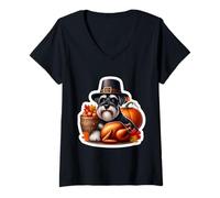 Femme Thanksgiving Standard Schnauzer propriétaire de Chien Maman Papa drôle Mignon T-Shirt avec Col en V